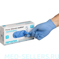 Перчатки нитриловые, FOXY GLOVES голубые смотровые 3,5 гр, XL (50 пар)