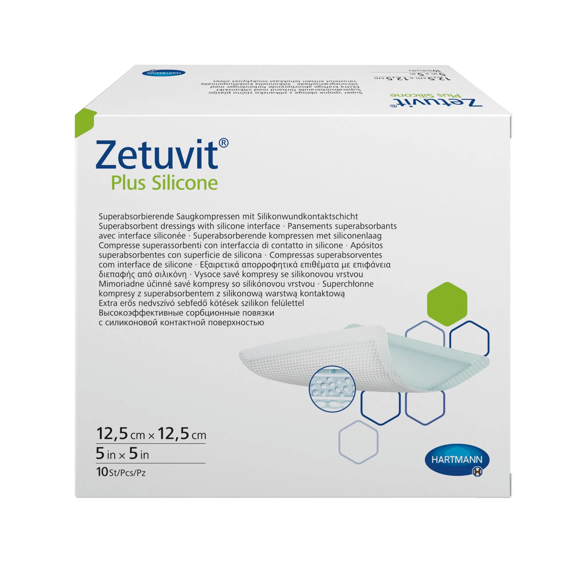 Повязка на рану суперабсорбирующая Цетувит Zetuvit Plus Silicone Border, 10 х 10 см